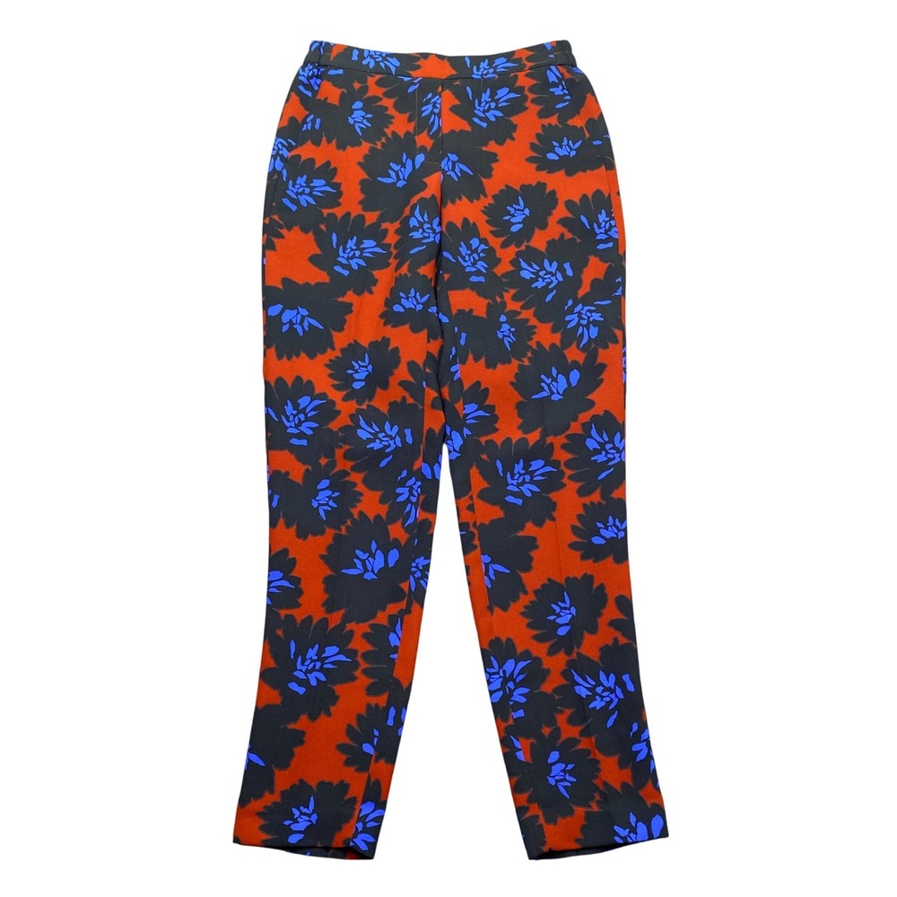 J.Crew Firework Women Floral Tapered Pants Orange Blue Black High Rise Sz 2 Boho